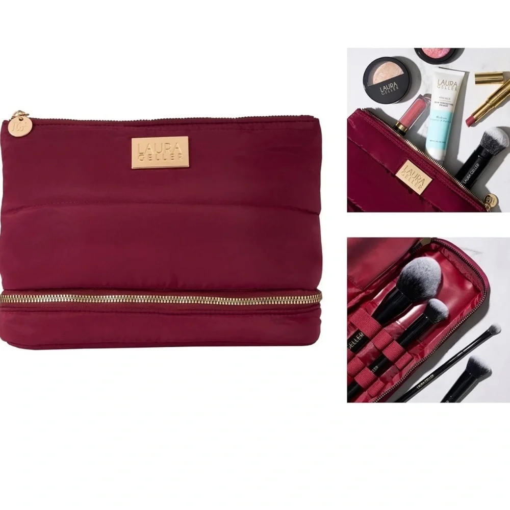 LAURA GELLER  Quilted Burgundy Make-Up Bag And Black 9